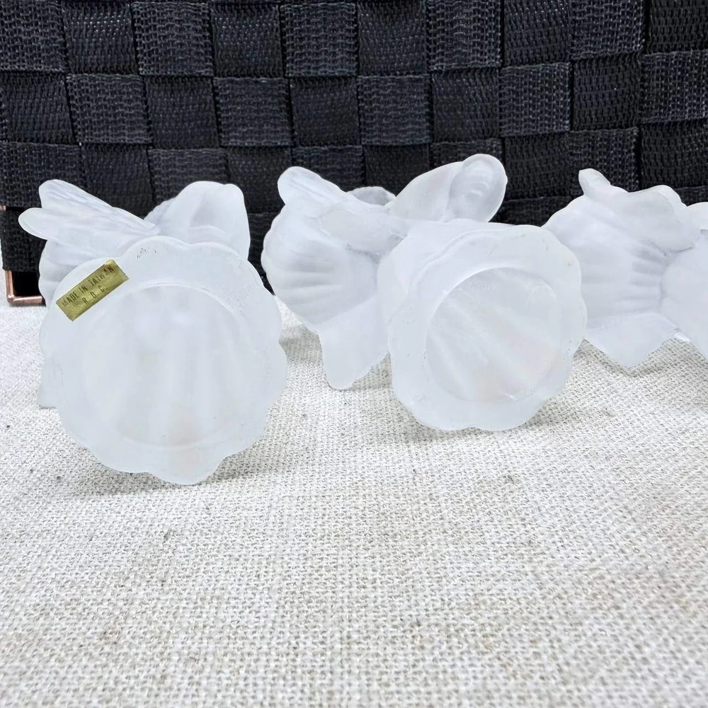 Vintage Frosted Glass Angel Figurine Set of 3 Musical Taper Candle Holders White